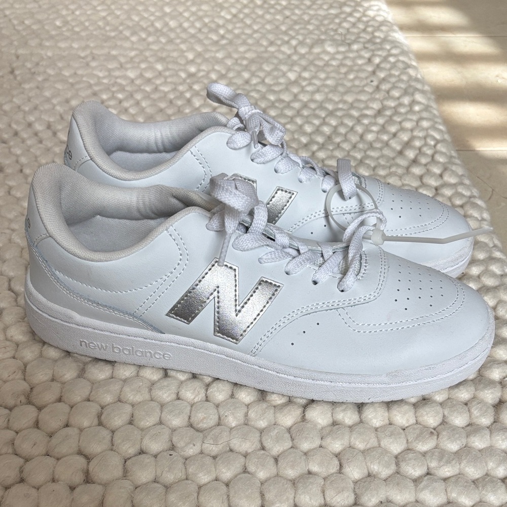 Worn Once New Balance BB80 White Sneakers with Silver Details